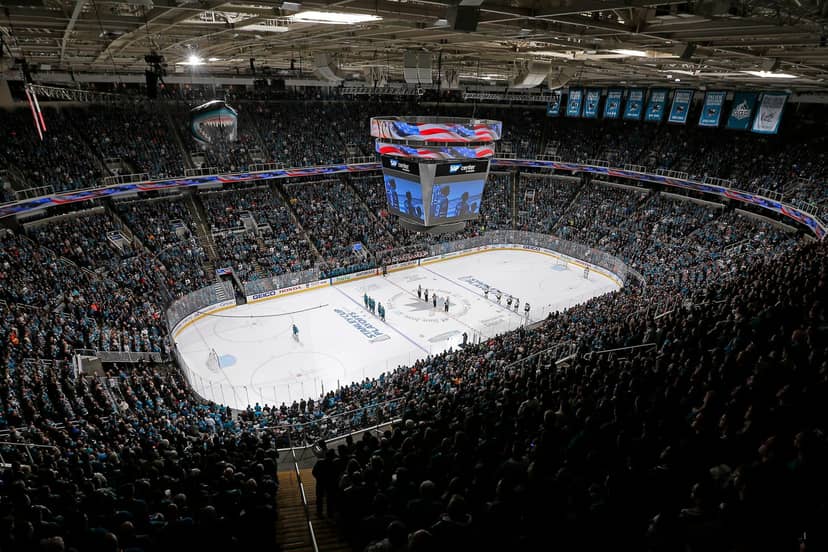 Packed PETE BE CENTER arena during an exciting hockey game event.