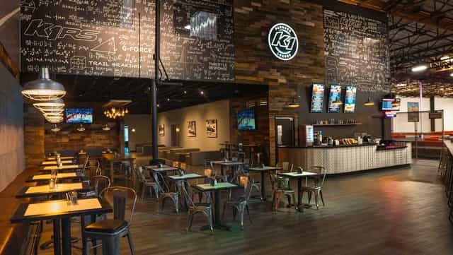 Paddock Lounge at K1 Speed San Diego, modern event space for networking and gatherings.