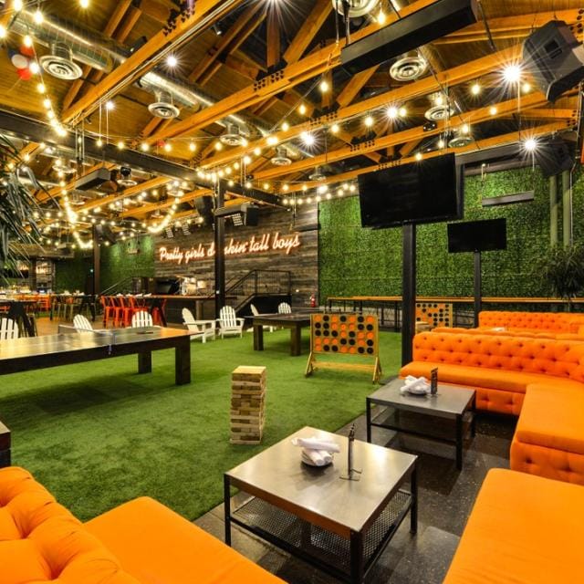 Private dining room at Dierks Bentley's Whiskey Row, vibrant seating for casual events.