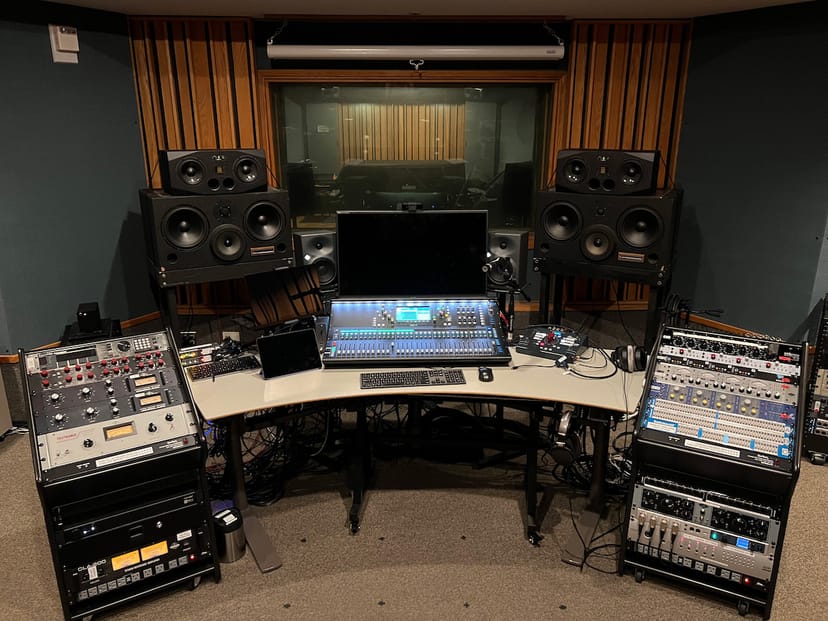 Professional audio control room at Red Eye Recording Studios for live events and presentations.