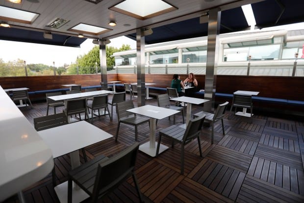 Rooftop event space at British Bankers Club with modern furniture for networking events.