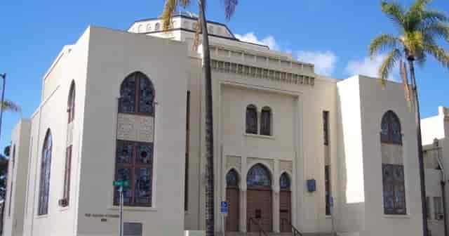 Temple Beth Israel venue with striking façade, ideal for events and gatherings.