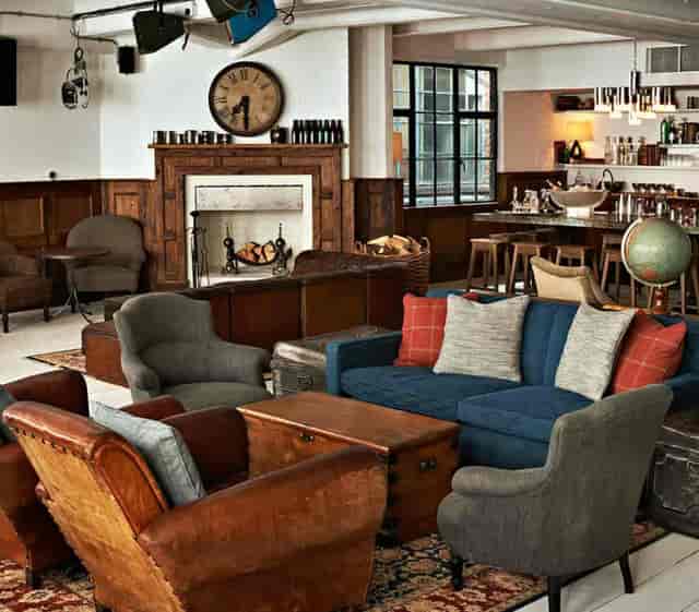 Cozy private lounge at Cecconi's Shoreditch for networking and informal meetings.