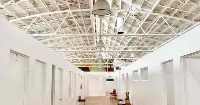 Spacious San Diego Made Factory corridor, ideal for networking events and meetings.