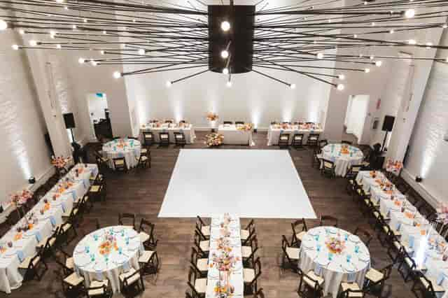 Great Room at Blanco Urban Venue with elegant tables, perfect for events and celebrations.