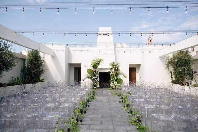 Great Room at Blanco Urban Venue with acrylic chairs, ideal for weddings and corporate events.