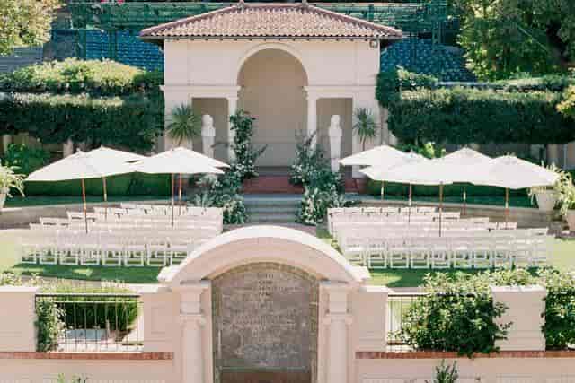 Spanish Courtyard at Montalvo Arts Center, elegant outdoor wedding venue with lush greenery.