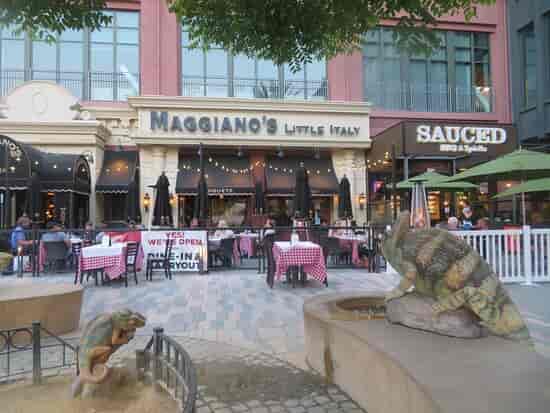 Outdoor dining at Maggiano's San Jose, featuring checkered tablecloths for events.