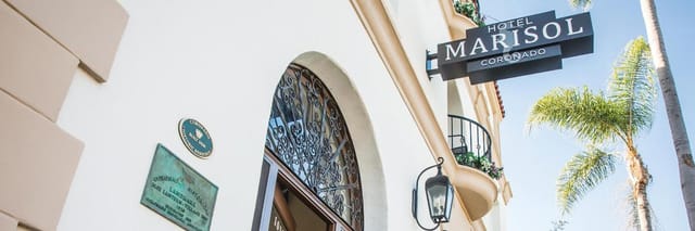 Hotel Marisol Coronado entrance, elegant architecture for events and gatherings.