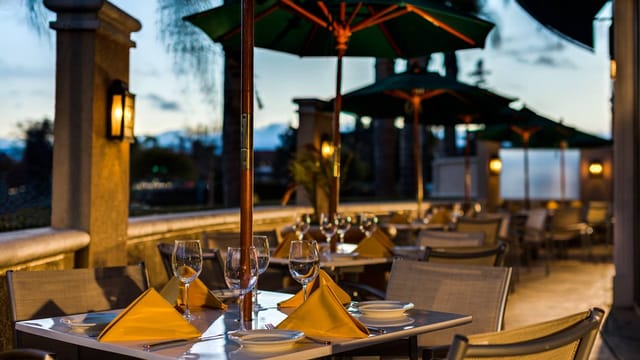 Elegant outdoor dining at La Fontana Restaurant, perfect for events and receptions.