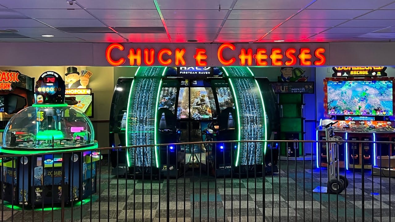 Colorful arcade at Chuck E. Cheese San Jose, ideal for birthday parties and family events.