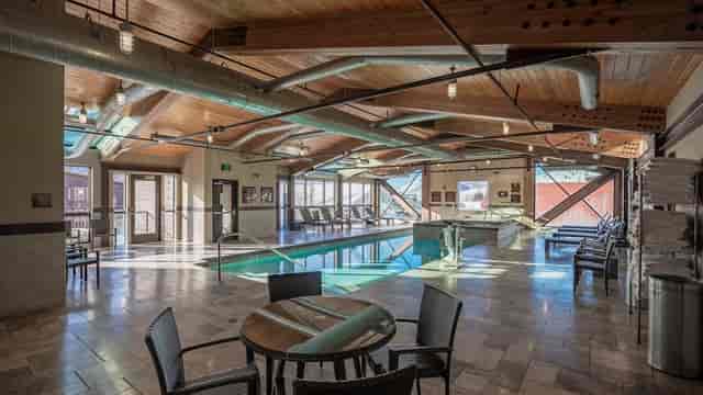 VIP Lounge at The 49er Inn with indoor pool, perfect for networking events and wellness retreats.