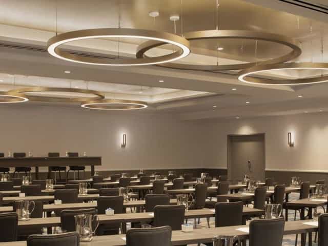 Modern conference room at Embassy Suites Milpitas for corporate events and workshops.