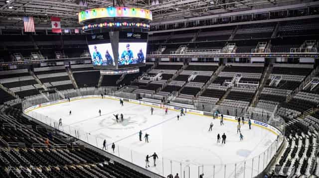 Versatile meeting space with ice rink for sports events and corporate gatherings.