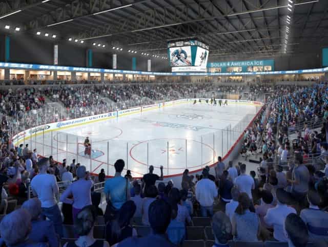 Vibrant ice hockey arena at Sharks Ice, ideal for corporate events and team-building.