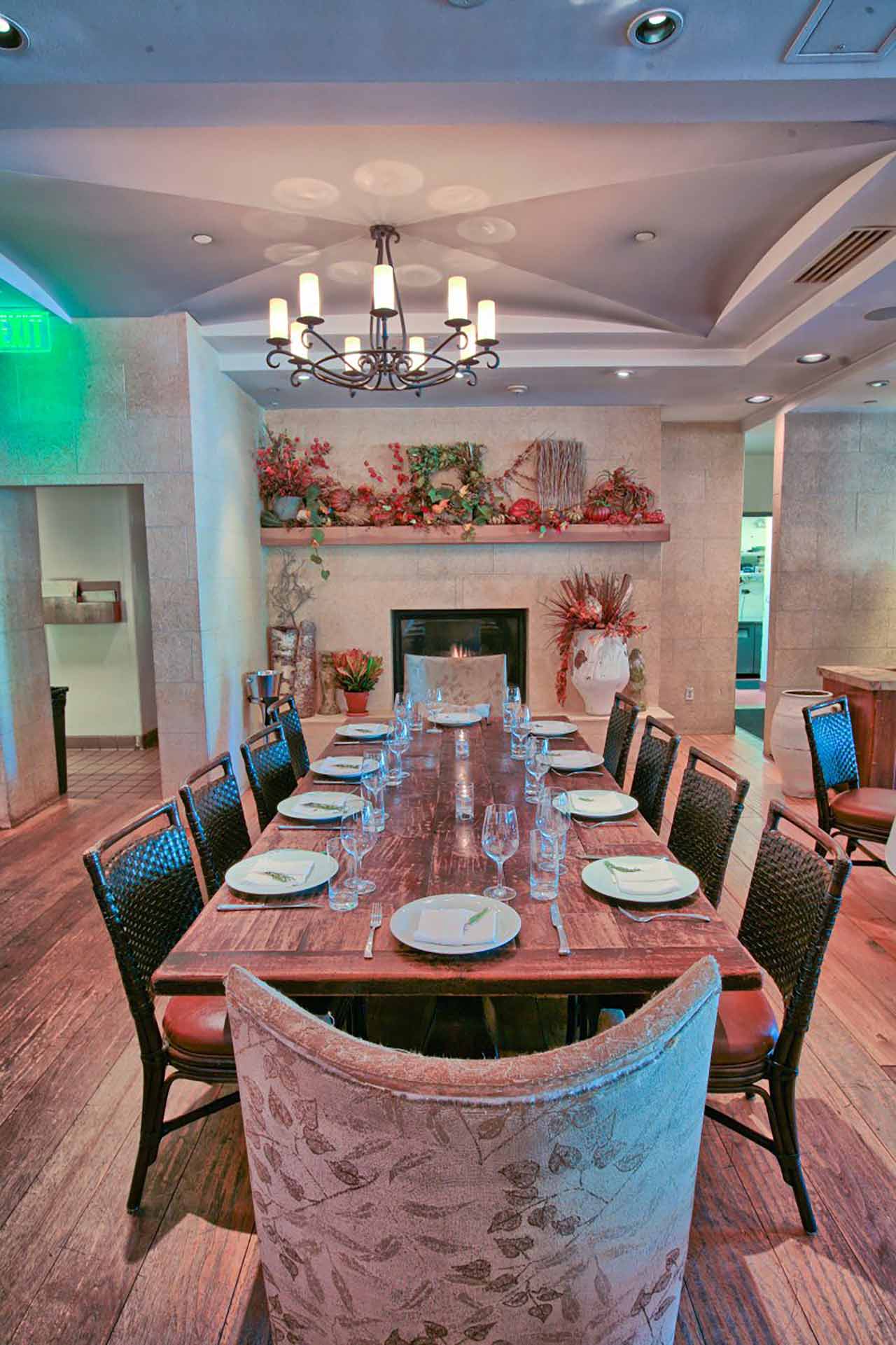 Private dining room at Dio Deka Restaurant with elegant table settings for corporate events.