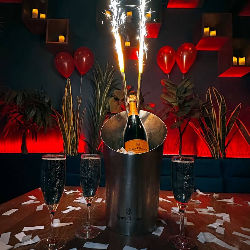 "Champagne celebration setup at Wild Rose Eatery, perfect for birthdays and corporate events."