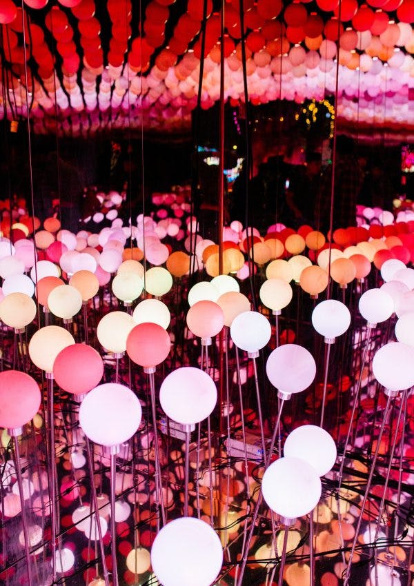 Illuminated spheres in Enchanted Forests, perfect for cocktail receptions and themed parties.