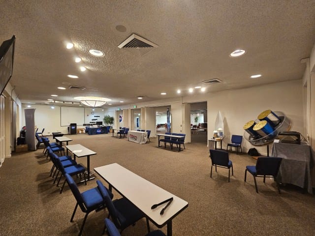 Fireside event space at NASA Ames, set up for collaborative meetings and workshops.
