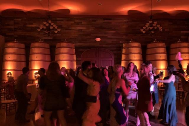 Vibrant event space with guests dancing, perfect for weddings and corporate gatherings.