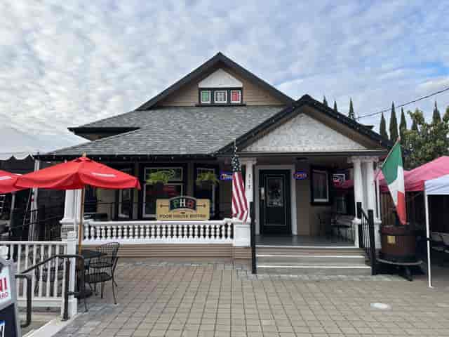 Charming outdoor patio at Poor House Bistro, perfect for intimate gatherings and events.