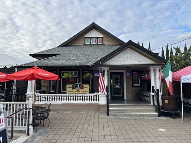 Charming outdoor patio at Poor House Bistro, perfect for intimate gatherings and events.
