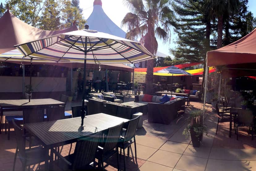 VIP Terrace at Shoreline Amphitheatre with colorful umbrellas for outdoor events.