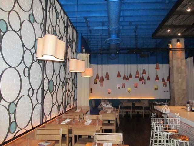 Modern dining area at Opa! Authentic Greek, ideal for networking events and small dinners.