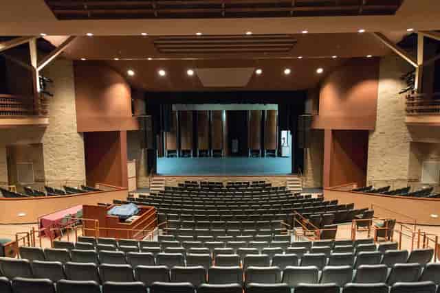 Clark Center Auditorium with tiered seating, ideal for events and meetings.