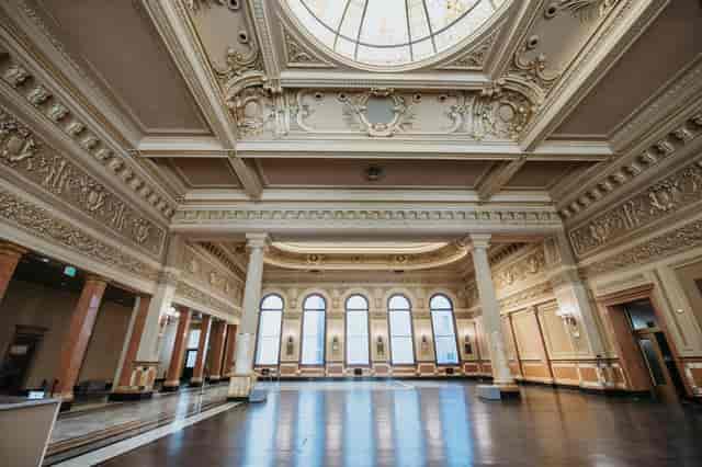 Main Hall in The Hibernia: elegant event space with high ceilings for upscale gatherings.