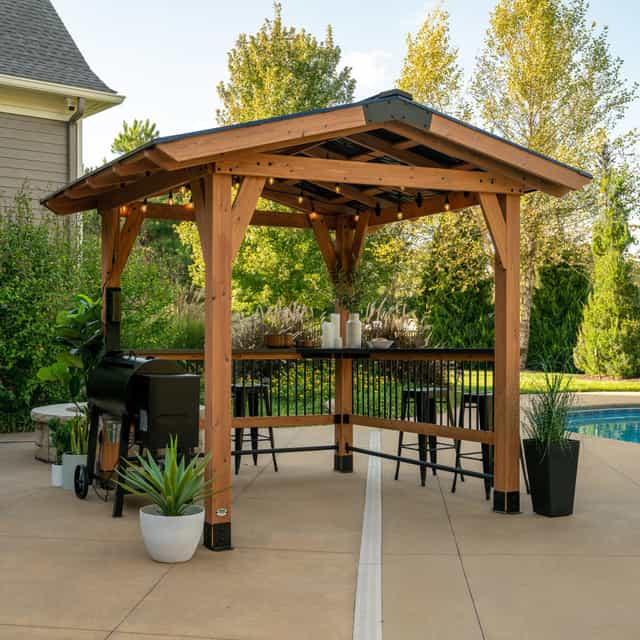 Stylish outdoor gazebo at The Hook Bar and Grill for summer parties and corporate retreats.