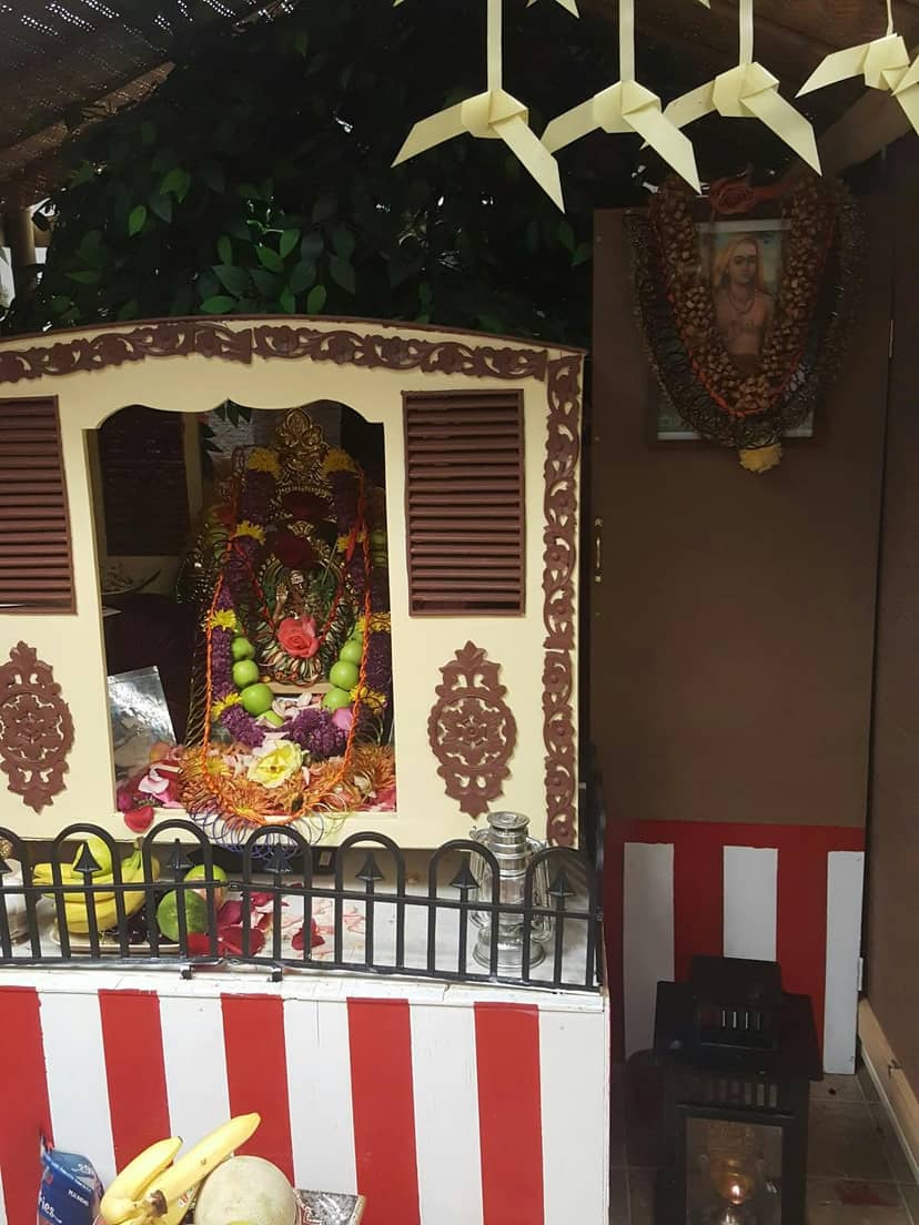 Decorated altar at Sri Kamakshi Community Center for cultural and religious events.