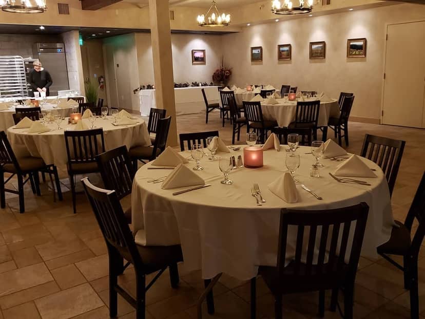 Elegant dining area in Los Gatos wine cellar for upscale events and formal dinners.