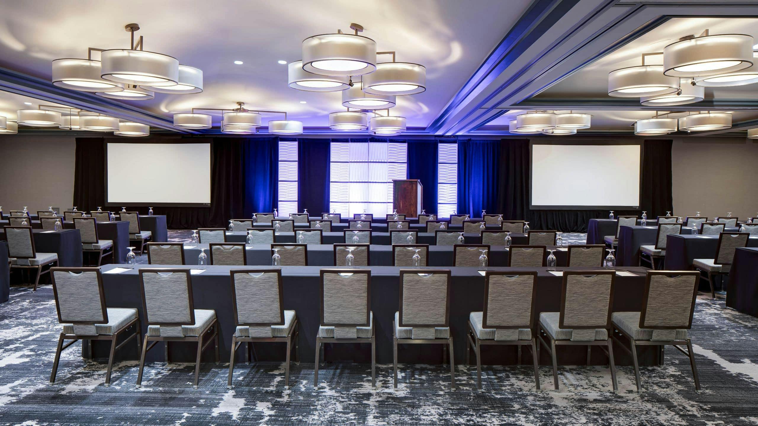 Ballroom at Santa Clara Marriott, modern decor for professional events and workshops.
