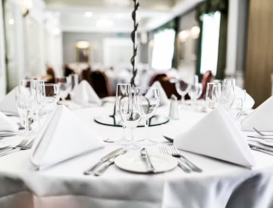 Prince of Wales Suite dining table, elegant setup for formal events in Angel Hotel Cardiff. - Banner