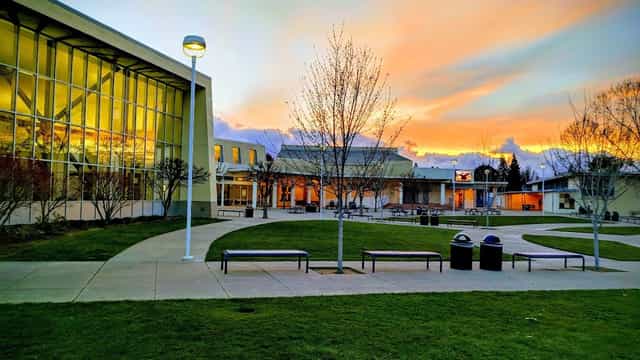 Eagle Theater at Los Altos High School, modern venue for events with sunset ambiance.