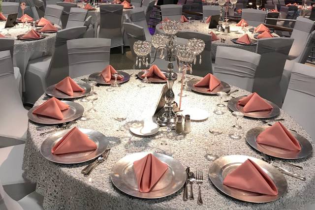Elegant banquet table in Grand Hall, perfect for upscale events and celebrations.
