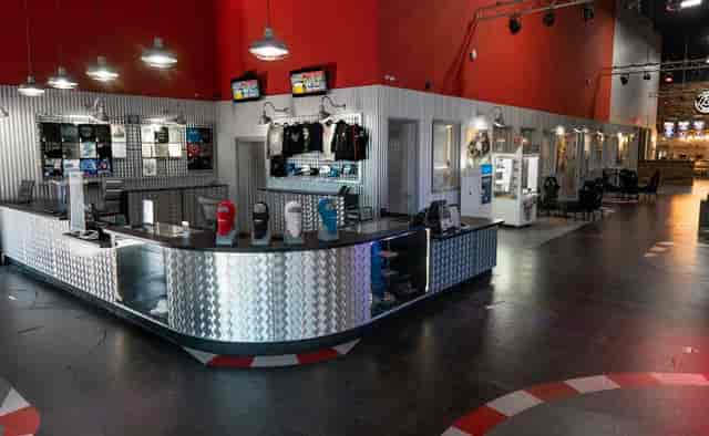 Paddock Lounge at K1 Speed Santa Clara, modern reception area for racing events.