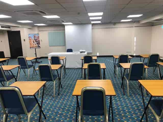 Prince of Wales meeting room setup for training workshop at Mercure Cardiff North Hotel.