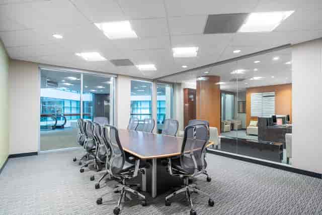 Modern conference room in Techmart Center with large table for effective meetings.