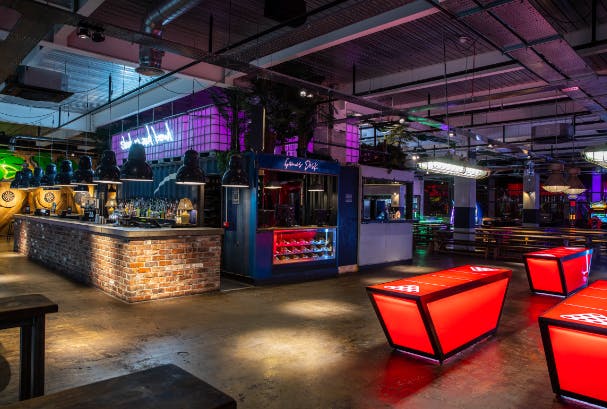 Vibrant Bristol Activity Bar with modern lighting, ideal for events and gatherings.