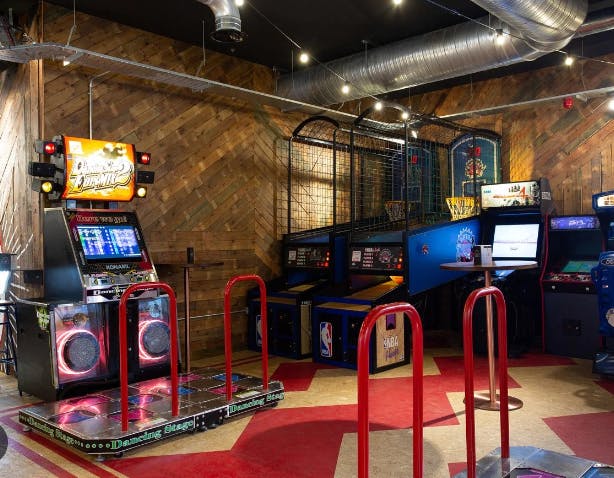 Liverpool Activity Bar arcade with classic games for team-building events and networking.