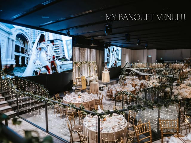 Elegant banquet venue with floral decor, ideal for weddings and corporate events.