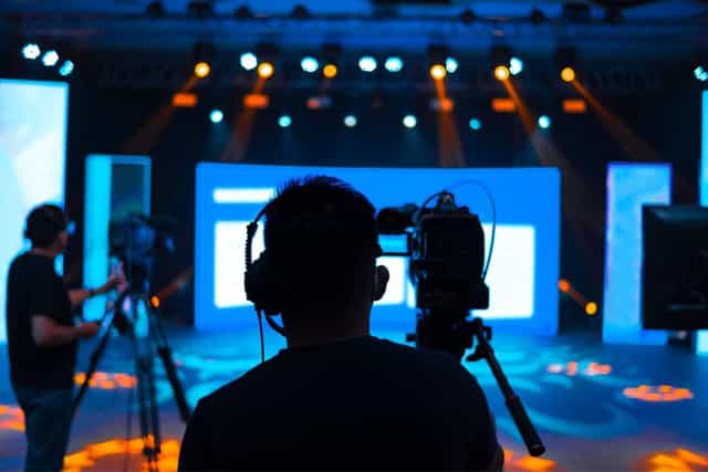 Event Space at BELLS Institute with vibrant lighting for immersive audiovisual presentations.