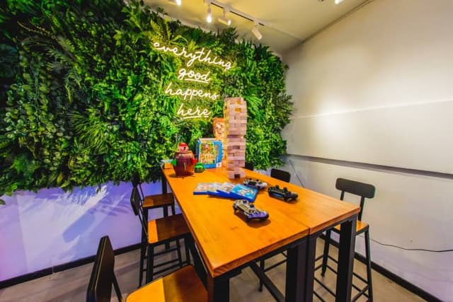 indoor glasshouse cafe