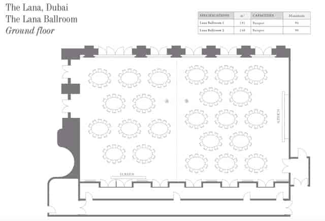 Lana Ballroom floor plan with spacious layout for meetings and events.