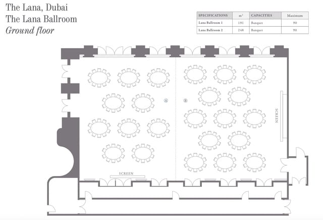 Lana Ballroom floor plan with spacious layout for meetings and events.