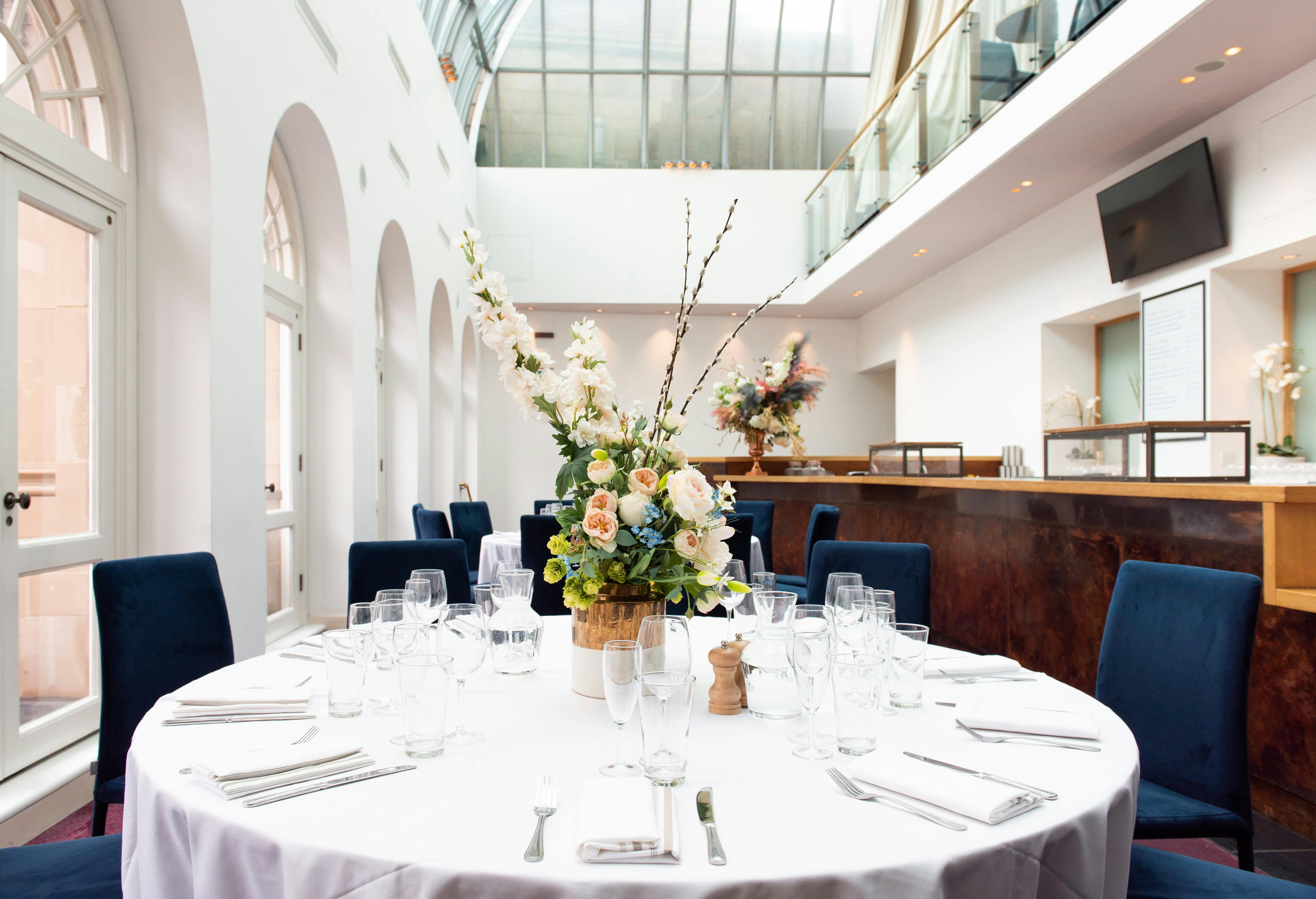 Elegant dining table at Sky Bar, London Coliseum - perfect for upscale events and gatherings.