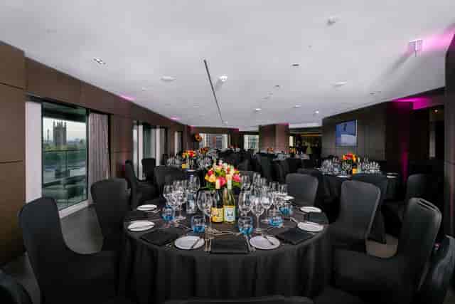 Elegant London ballroom gala event with floral decor