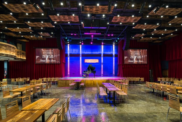 River Level at City Winery NYC, versatile event space with stage for conferences and banquets.